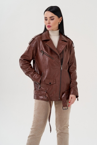 Миниатюра фотографии Куртка - косуха коричневого цвета