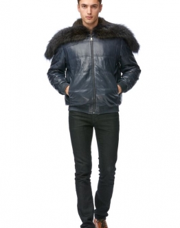 Купить Мужская кожаная куртка из натуральной кожи с капюшоном, отделка енот в каталоге