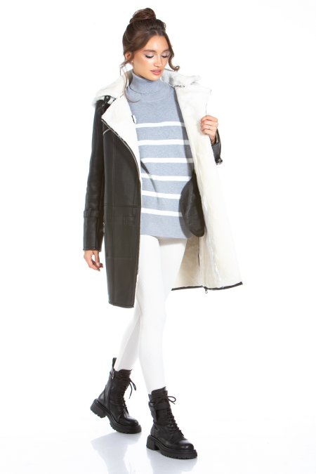 Купить Женская кожаная куртка из эко-кожи с воротником, отделка искусственный мех в каталоге