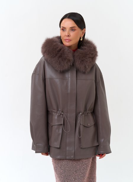 Купить Женская утепленная куртка из эко кожи с капюшоном в каталоге