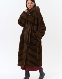Купить Шуба из меха норки с капюшоном в каталоге