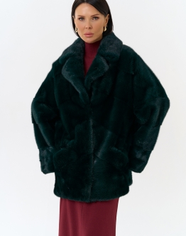 Купить Шуба из меха норки с английским воротником в зеленом цвете в каталоге