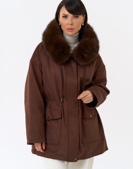 Купить Женская парка из эко замши с капюшоном из эко меха в каталоге Зимние пуховики
