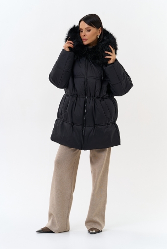 Миниатюра фотографии Женский пуховик с отделкой из искусственного меха