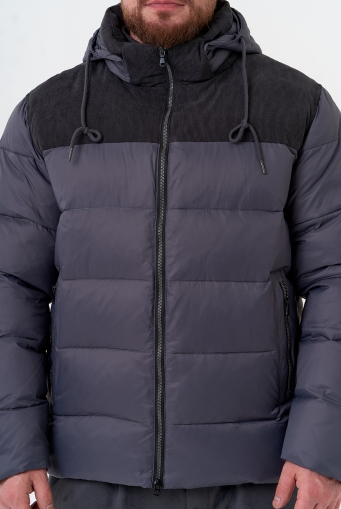 Миниатюра фотографии Мужской пуховик с отделкой из вельвета