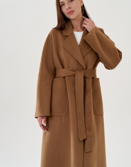 Купить Удлиненное женское пальто в коричневом  цвете  в каталоге