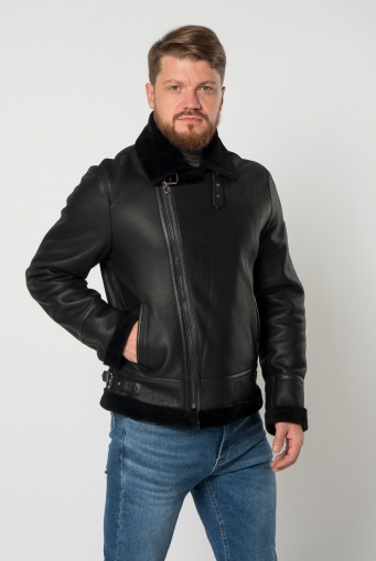 Миниатюра фотографии Мужская дубленка косуха в черном цвете