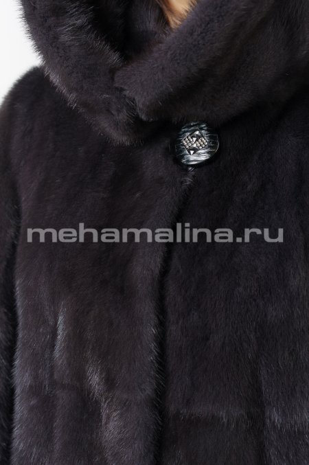 Купить Шуба из норки классическая с капюшоном цвет графит в каталоге