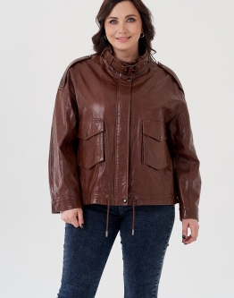 Купить Куртка из натуральной кожи коричневого цвета в каталоге
