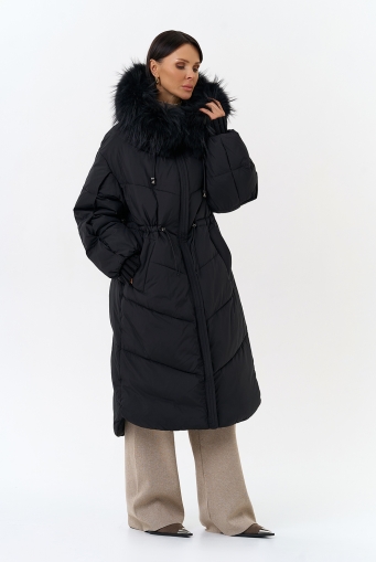 Миниатюра фотографии Женский пуховик с капюшоном из меха чернобурки