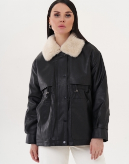 Купить Куртка "жакет" черного цвета с эко мехом в каталоге