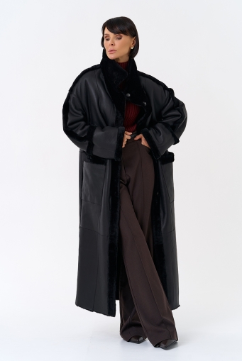 Миниатюра фотографии Женская двухсторонняя дубленка с воротником стойкой