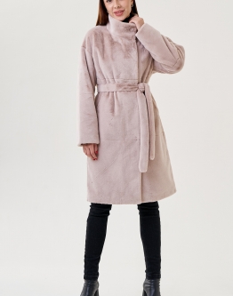 Купить Женское пальто из искусственного меха бежевого цвета  в каталоге