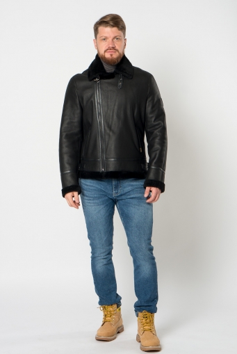 Миниатюра фотографии Мужская дубленка косуха в черном цвете