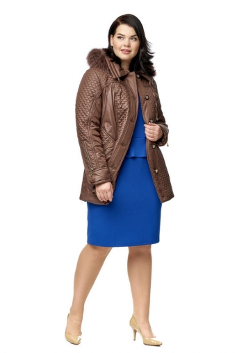 Миниатюра фотографии Куртка женская из текстиля с капюшоном, отделка песец