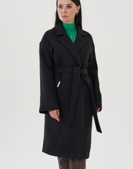 Купить Женское пальто с английским воротником черного цвета  в каталоге