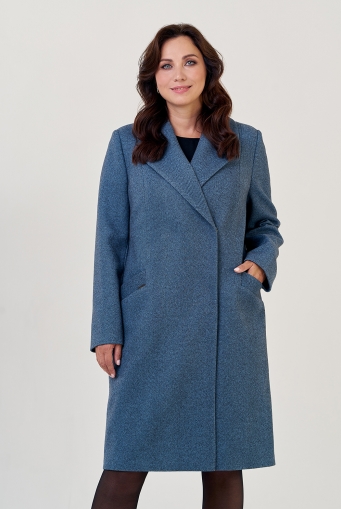 Миниатюра фотографии Женское пальто с английским воротником в синем цвете