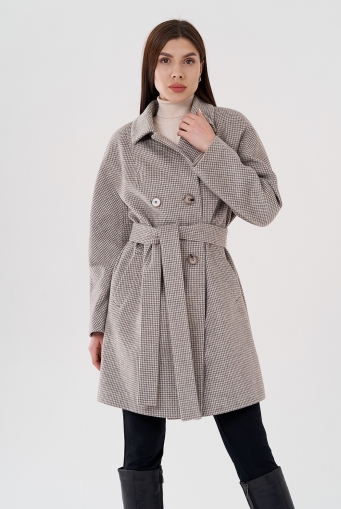 Миниатюра фотографии Бежевое женское пальто с принтом "пье-де-пуль"