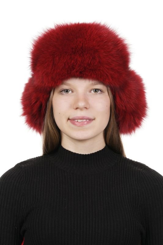 Миниатюра фотографии Шапка женская из натуральной кожи с песцом
