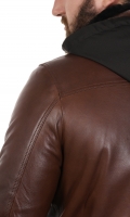 Миниатюра фотографии Мужская кожаная куртка из натуральной кожи на меху с капюшоном