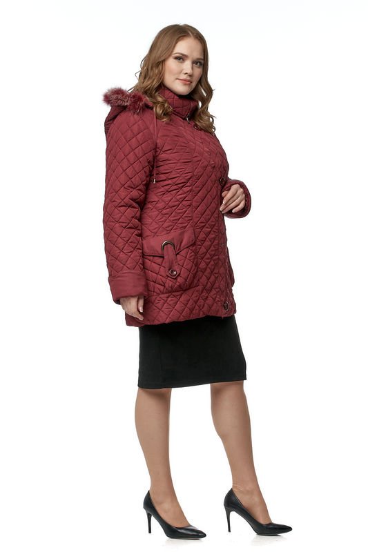 Миниатюра фотографии Пуховик женский из текстиля с капюшоном, отделка песец
