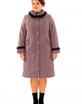 Купить Женское пальто из текстиля с капюшоном, отделка норка в каталоге
