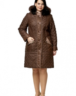 Купить Женское пальто из текстиля с капюшоном, отделка песец в каталоге