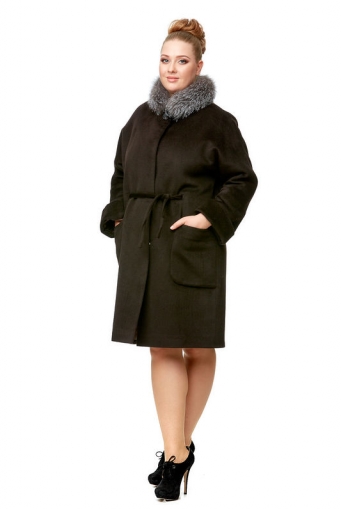 Миниатюра фотографии Женское пальто из текстиля с воротником, отделка блюфрост