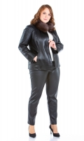 Миниатюра фотографии Женская кожаная куртка из натуральной кожи с воротником, отделка песец