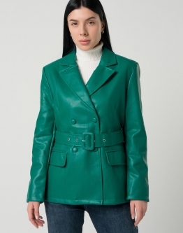Купить Женский пиджак из эко кожи зеленого цвета в каталоге