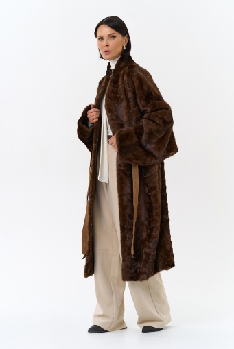 Миниатюра фотографии Шуба из меха норки с поясом