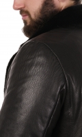 Миниатюра фотографии Мужская кожаная куртка из натуральной кожи на меху с воротником, отделка норка