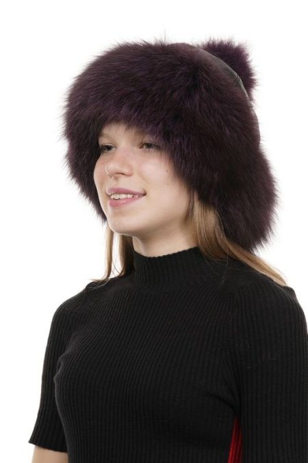 Купить Шапка женская из натуральной кожи с песцом в каталоге