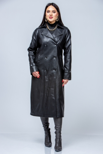 Миниатюра фотографии Женское кожаное пальто из эко-кожи с воротником