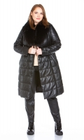 Миниатюра фотографии Женское кожаное пальто из натуральной кожи с воротником, отделка енот