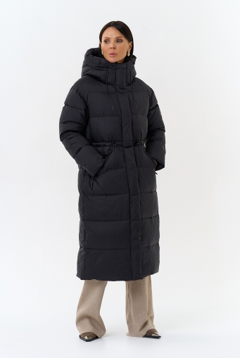 Миниатюра фотографии Женский пуховик черного цвета с капюшоном
