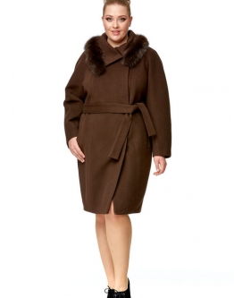 Купить Женское пальто из текстиля с воротником, отделка песец в каталоге