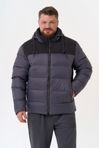 Миниатюра фотографии Мужской пуховик с отделкой из вельвета