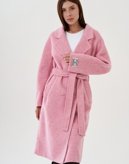 Купить Пальто удлиненное в розовом цвете с поясом в каталоге
