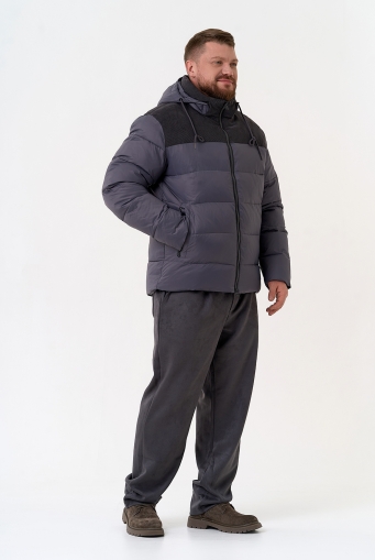 Миниатюра фотографии Мужской пуховик с отделкой из вельвета