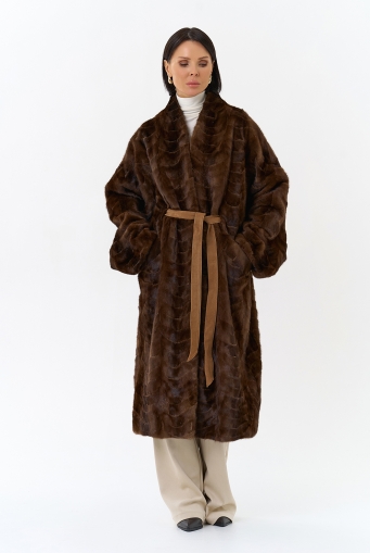 Миниатюра фотографии Шуба из меха норки с поясом