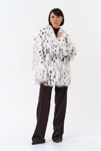 Миниатюра фотографии Шуба из лисы с инкрустацией под рысь