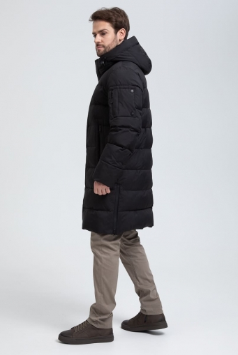 Миниатюра фотографии Мужской удлиненный пуховик с капюшоном