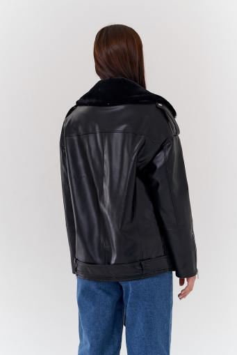 Миниатюра фотографии Куртка-косуха из эко кожи на утеплителе с натуральным мутоном