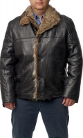 Миниатюра фотографии Мужская кожаная куртка из натуральной кожи с воротником, отделка енот
