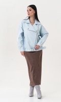 Миниатюра фотографии Куртка "косуха" голубого цвета из эко кожи