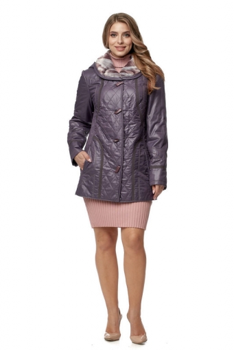 Миниатюра фотографии Куртка женская из текстиля с капюшоном, отделка искусственный мех
