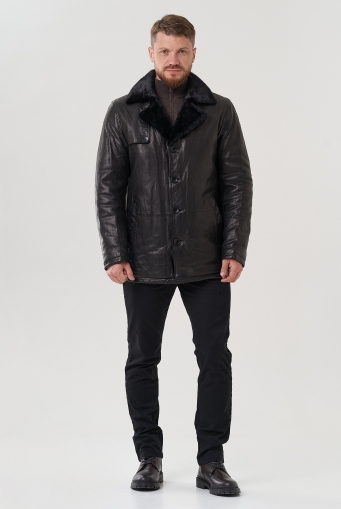 Миниатюра фотографии Мужская куртка из натуральной кожи черного цвета 