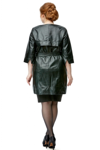 Миниатюра фотографии Женское кожаное пальто из натуральной кожи без воротника