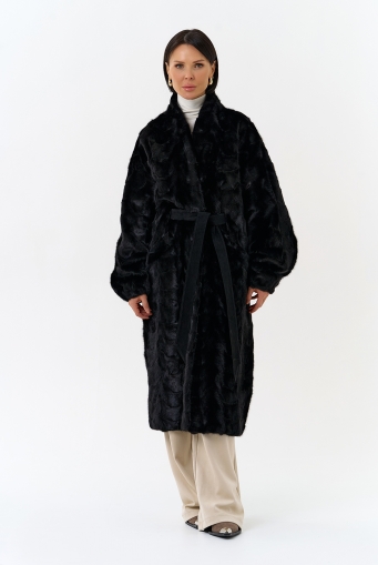 Миниатюра фотографии Шуба из меха норки с поясом